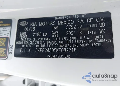 2019 Kia Forte Lxs from USA, damaged, VIN 3KPF24AD5KE082718
